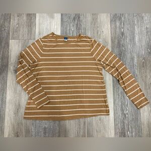 Old Navy Striped Long Sleeve Top-Brown and White Medium